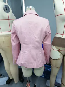 Mujer Rosa Blazer Entallado Botones Dorados Elegante Chaqueta De Traje Detalle