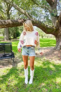 Rhinestone football graphic sweatshirt women crewneck long sleeve casual top beige