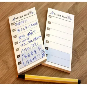 Cute sticky notes weekly planner memo pad for students and office use, creative stationery.