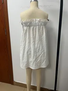 Set top tubo estivo senza spalline bianco, stile vacanza francese in cotone e lino.