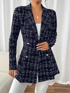 Elegantes schwarz weisses Tweed Zweireiher Blazer taillierte Damen Anzugjacke chic