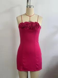 Women sexy 3D rose flower strapless bodycon mini dress summer slim fit party outfit