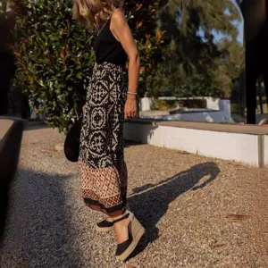 Sommer geometrischer Druck lose Damen Maxirok, elegante lässiger Strand langer Rock