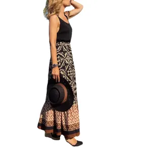 Damen Sommer lässig Maxirock boho geometrischer Druck langer Strandrock elegante Kleidung