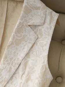 Beige lace women's blazer vest lapel floral lace sleeveless elegant outerwear top fashion