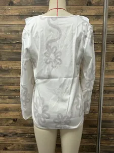 Elegant long sleeve blouse with grey floral print, casual slim fit top for women.