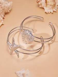 Roestvrijstalen oceaan stijl zeester schelp open armband detailweergave, elegant zomersieraad