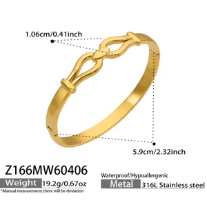 Stainless steel gold plated geometric bangle bracelet detail view showing dimensions and specs.