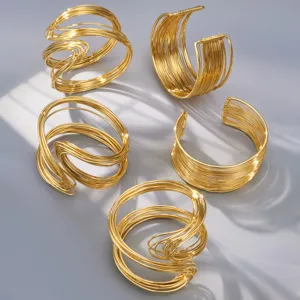 Bracelet Jonc Enroulement Multi Couches En Fil D'Acier Inoxydable Plaque Or 18K Mode Europeenne Et Americaine Bijoux Femme Haut De Gamme