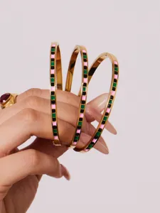 Stainless steel PVD gold plated colorful enamel geometric stackable bangles for women