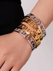 Fashion stainless steel hollowed out family letter cuff bracelet set for women and girls jewelry
