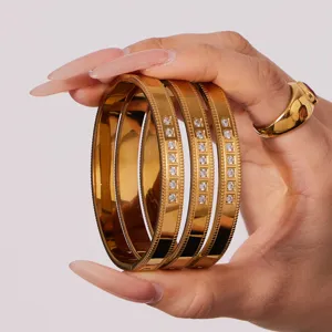 Fashion gold-plated stainless steel cubic zirconia stackable bangles for women jewelry