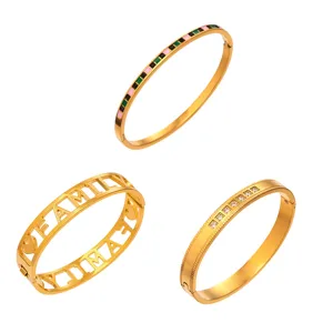 Fashion stainless steel gold plated zircon enamel cutout family bangles for women set