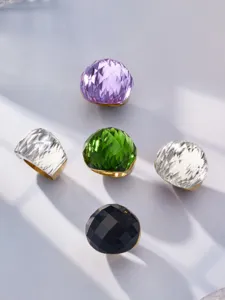 Exquisites mehrfarbiges Kristallglas Ring Set mit hochwertigem vergoldetem Edelstahl