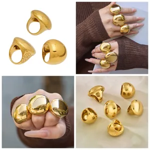 Chic chunky gold geometric teardrop statement rings, bold minimalist wide finger jewelry set.