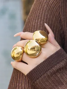 Chic large gold dome ring statement geometric smooth wide finger jewelry for women fashion.