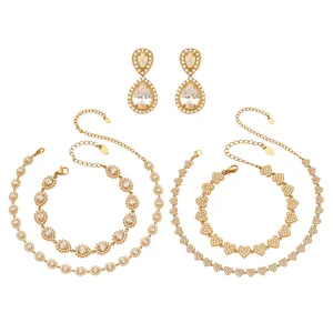 Conjunto de joyas de acero inoxidable bañado en oro con circonitas de gota y corazón