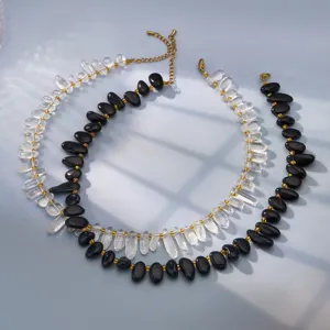 Nischenluxus Edelstahl Naturstein Kette Unregelmäßige Handgefertigte Perlen Schwarz Weiß Geometrische Choker Choker-Kette Für Party Damen