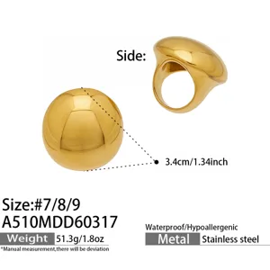 Chic gold geometric sphere statement ring for women, chunky smooth dome design, size 7-9.