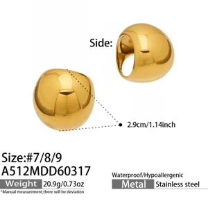 Chic dome statement ring for women, chunky geometric stainless steel waterproof gold ring.