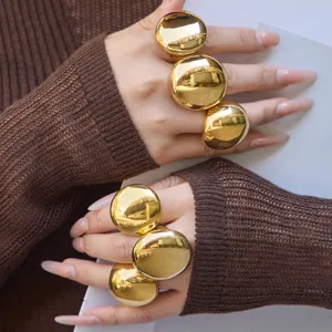 Chic 316L Stainless Steel Large Ball Geometric Ring Exaggerated Smooth Wide Surface Index Finger Ring Punk Jewelry Gift