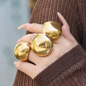 Chic oversized gold dome spherical statement ring geometric smooth wide finger jewelry