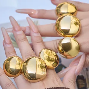 Chic oversized gold round ball geometric statement rings for women fashion hand jewelry.