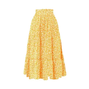Women Floral Long Skirt Summer Casual High Waist Tiered Beach Vacation Maxi Skirt