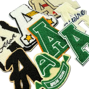Detailed view of chenille letter A embroidery patches for autumn winter jackets apparel DIY.