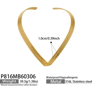 Minimalistische V-vormige roestvrijstalen choker halsketting voor dames, 1,0 cm brede sieraden.