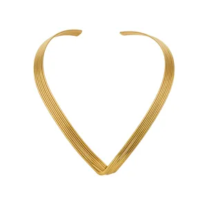Minimalistische Gouden V-vormige Draad Halsketting Roestvrij Staal PVD Verguld Sieraden chic