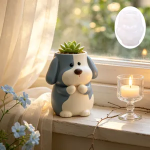 Molde de Silicona con Forma de Perro para Maceta de Bricolage Soporte para Bolígrafos Taza de Aromaterapia Lindo Animal Maceta para Suculentas Molde para Manualidades Decoración del Hogar Regalo para Manualidades