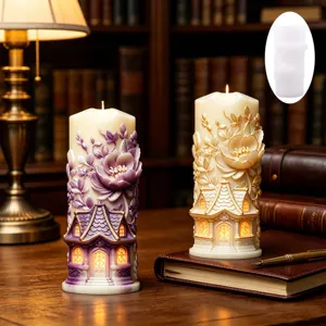 Exquise bougie parfumée cylindrique relief 3D avec design de fleurs pour la maison