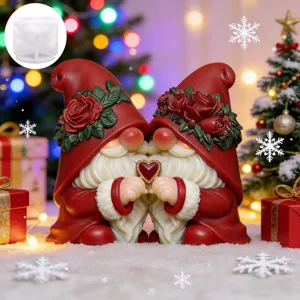 Christmas gnome couple silicone mold for DIY resin craft candle making holiday decoration.