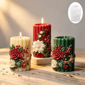 Detailed view of cylindrical silicone mold for blooming flower relief aromatherapy candles.