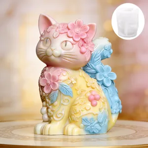 Molde de silicona de gato en relieve floral para velas perfumadas, resina, yeso y manualidades.