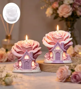 3D rose house silicone candle mold and romantic scented handmade floral home decoration ornament.