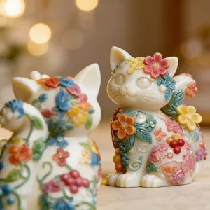 Molde de silicona de gato con relieve de flores para vela resina decoracion