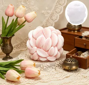 3D tulip flower ball silicone mold for DIY candle and resin casting, detailed craft accessory.