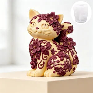 Molde de Silicona de Gato Creativo Diseño con Relieve Floral Para Vela de Aromaterapia Artesanías de Resina Yeso Bricolaje Decoración del Hogar