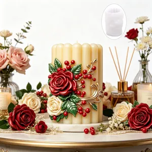 Silicone candle mold with 3D embossed rose flower design for DIY aromatic crafts.
