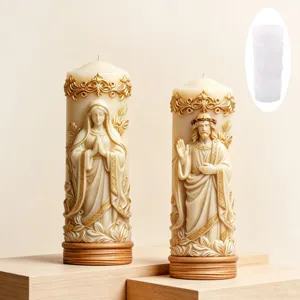 Jesus Virgin Mary Relief Silicone Mold European Cylinder Candle Mold DIY Plaster Resin Soap Making Craft Tools