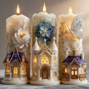 Moule en Silicone 3D Relief Maison de Neige Cylindre Pour Fabrication de Bougies DIY Château Design Floral Artisanat en Résine Décoration Maison
