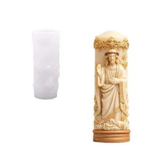 Silicone candle mold 3D religious Jesus pillar relief DIY craft making tool home decor.