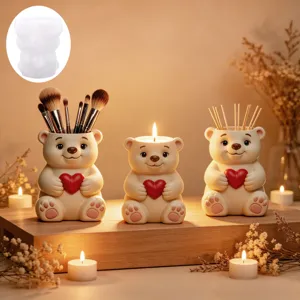Cute 3D bear silicone mold for making candle holders, resin flower pots, and desk organizers.