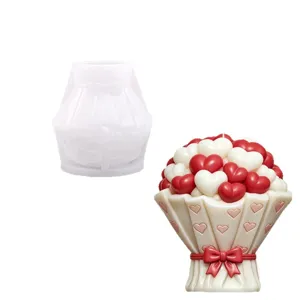 Herz Blumenstrauss Silikonform fuer Duftkerzen, DIY handgemachte Seife und Gipsdesign.