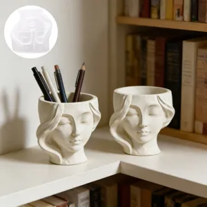Moule en silicone visage humain pot de fleurs porte-stylo esthétique tasse en plâtre DIY