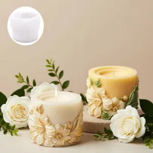 Silicone mold for pillar candles with floral leaf relief, perfect for DIY resin crafts and scented candles.