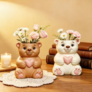 3D cute bear holding heart silicone mold detail, ideal for DIY concrete flower pots and resin crafts.