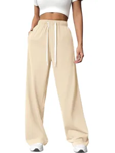 Women high waist casual loose sweatpants summer drawstring trousers solid color comfortable wear